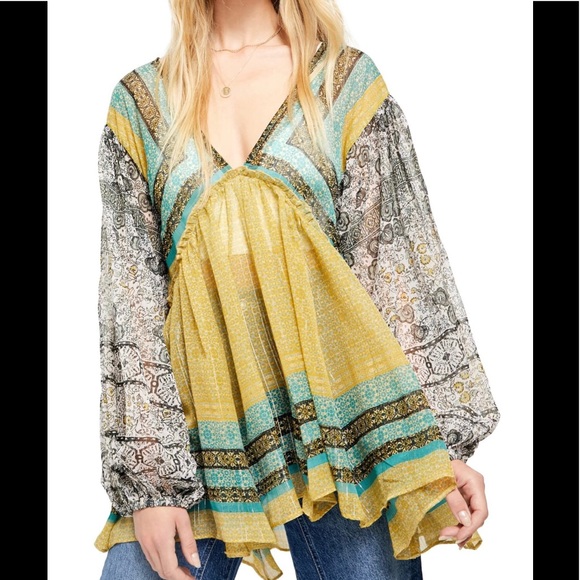 Free People Tops - FREE PEOPLE Aliyah Tobacco printed Tunic Top SZ S
